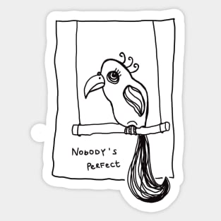 parrot on a swing nobody is perfect black linedrawing T-Shirt Sticker